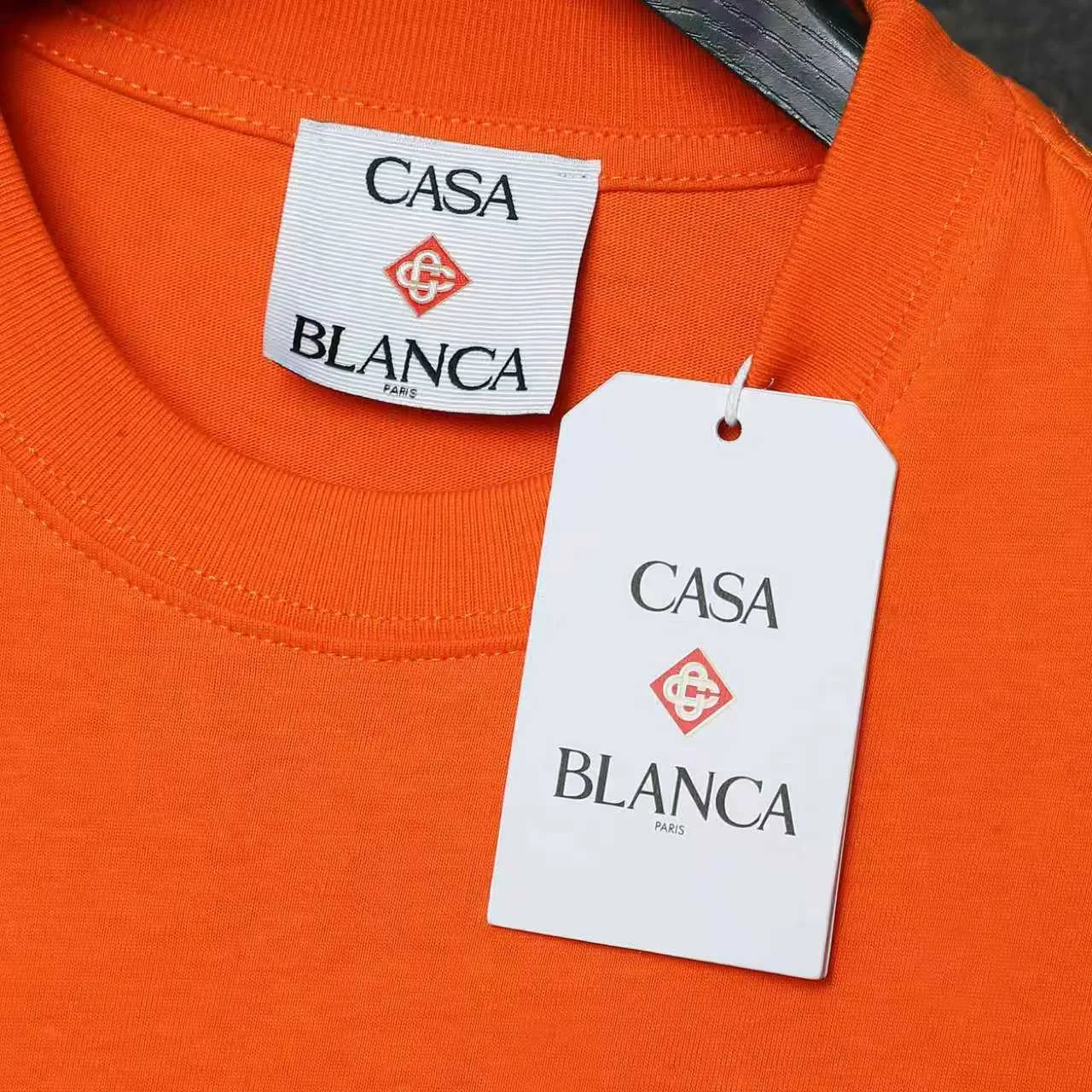 26ss CASABLANCA original printing process short-sleeved T-shirt original development using high-density double yarn pure cotton fabric upper body soft and comfortable color Black White Dark Green color Orange Pink Blue Royal Blue color cigarette powder 8 colors Sizes S M L XL